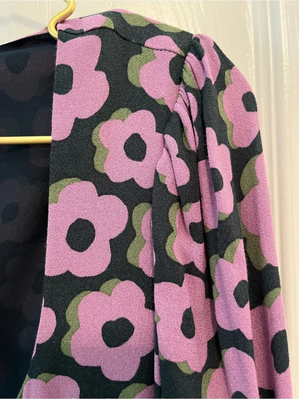 kate spade Black Dress with Purple Floral Print, Square Neck Mini